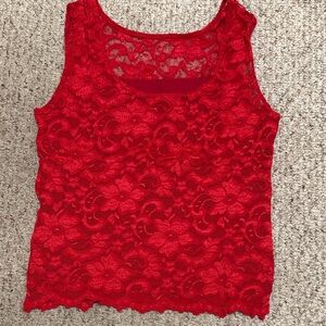 Chic Red Floral Stretch Lace Tank Top